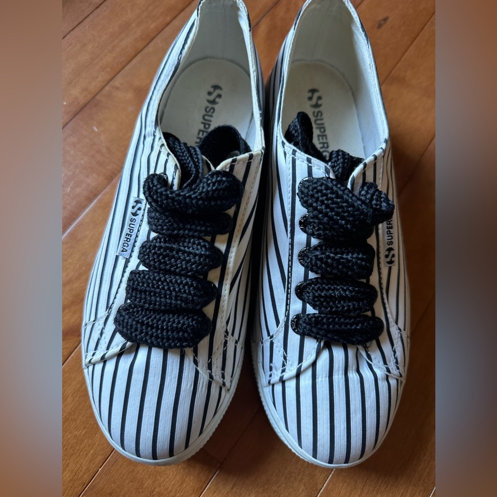 Supera Black And White Stripes Platform Shoes Size 7